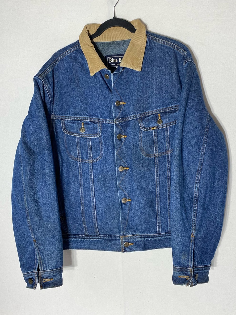 Vintage 90s Blue Bay Blanket Lined Denim Trucker Jacket Corduroy Collar Size L